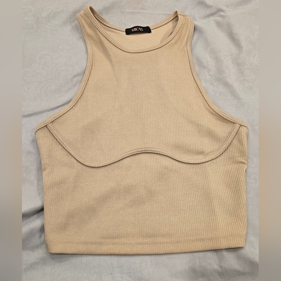 Micas Tops - MICAS Tan Asymmetrical‎ Fitted Crop Tank